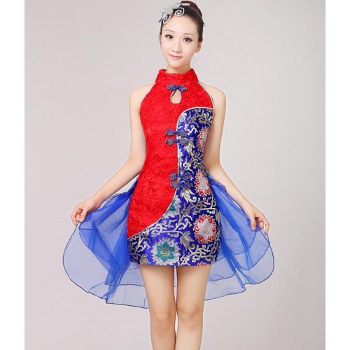 Chinese Traditional Women chinese folk dance Chinese Fairy Dress Red yellow royal blue Clothing Ancient Costume dresses